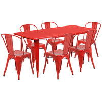 Flash Furniture ET-CT005-6-30-RED-GG 31 1/2" x 63" Rectangular Red Metal Indoor / Outdoor Dining Height Table with 6 Cafe Style Chairs