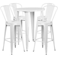 Flash Furniture CH-51090BH-4-30CAFE-WH-GG 30" Round White Metal Indoor / Outdoor Bar Height Table with 4 Cafe Stools