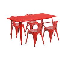 Flash Furniture ET-CT005-4-70-RED-GG 31 1/2" x 63" Rectangular Red Metal Indoor / Outdoor Dining Height Table with 4 Arm Chairs