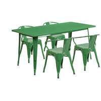 Flash Furniture ET-CT005-4-70-GN-GG 31 1/2" x 63" Rectangular Green Metal Indoor / Outdoor Dining Height Table with 4 Arm Chairs