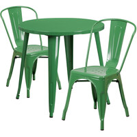 Flash Furniture CH-51090TH-2-18CAFE-GN-GG 30" Round Green Metal Indoor / Outdoor Table with 2 Cafe Chairs