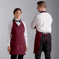 Choice Burgundy Poly-Cotton Adjustable Tuxedo Apron with 2 Pockets - 32" x 29"