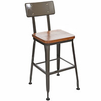 BFM Seating Lincoln Clear Coated Steel Bar Stool with Metal Back and Autumn Ash Wooden Seat