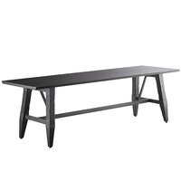 Lancaster Table & Seating Industrial 30" x 96" Solid Wood Live Edge Trestle Base Table with Slate Gray Finish