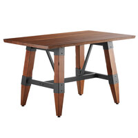 Lancaster Table & Seating Industrial 30" x 48" Solid Wood Live Edge Trestle Base Table with Rustic Walnut Finish