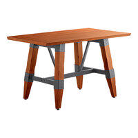 Lancaster Table & Seating Industrial 30" x 48" Solid Wood Live Edge Trestle Base Table with Rustic Mahogany Finish