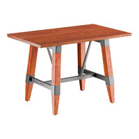 Lancaster Table & Seating Industrial 30" x 48" Solid Wood Live Edge Trestle Base Table with Rustic Mahogany Finish