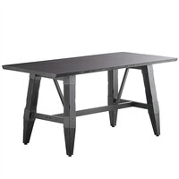 Lancaster Table & Seating Industrial 30" x 60" Solid Wood Live Edge Trestle Base Table with Slate Gray Finish