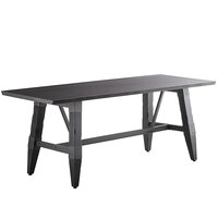 Lancaster Table & Seating Industrial 30" x 72" Solid Wood Live Edge Trestle Base Table with Slate Gray Finish