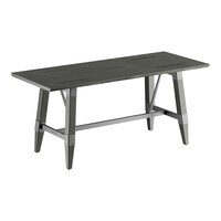 Lancaster Table & Seating Industrial 30" x 72" Solid Wood Live Edge Standard Height Trestle Base Table with Slate Gray Finish