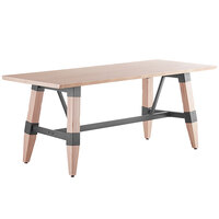 Lancaster Table & Seating Industrial 30" x 72" Solid Wood Live Edge Trestle Base Table with Bleached Oak Finish