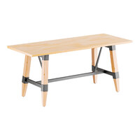 Lancaster Table & Seating Industrial 30" x 72" Solid Wood Live Edge Standard Height Trestle Base Table with Bleached Oak Finish