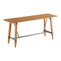 Lancaster Table & Seating Industrial 30" x 96" Solid Wood Live Edge Bar Height Trestle Base Table with Honey Maple Finish