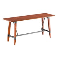 Lancaster Table & Seating Industrial 30" x 96" Solid Wood Live Edge Bar Height Trestle Base Table with Rustic Mahogany Finish
