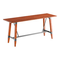 Lancaster Table & Seating Industrial 30" x 96" Solid Wood Live Edge Bar Height Trestle Base Table with Rustic Mahogany Finish