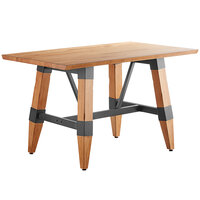 Lancaster Table & Seating Industrial 30" x 48" Solid Wood Live Edge Trestle Base Table with Honey Maple Finish