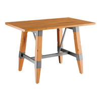 Lancaster Table & Seating Industrial 30" x 48" Solid Wood Live Edge Trestle Base Table with Honey Maple Finish