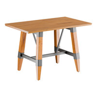 Lancaster Table & Seating Industrial 30" x 48" Solid Wood Live Edge Trestle Base Table with Honey Maple Finish