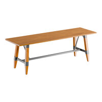 Lancaster Table & Seating Industrial 30" x 96" Solid Wood Live Edge Standard Height Trestle Base Table with Honey Maple Finish