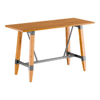 Lancaster Table & Seating Industrial 30" x 72" Solid Wood Live Edge Bar Height Trestle Base Table with Honey Maple Finish