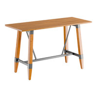 Lancaster Table & Seating Industrial 30" x 72" Solid Wood Live Edge Bar Height Trestle Base Table with Honey Maple Finish