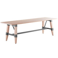 Lancaster Table & Seating Industrial 30" x 96" Solid Wood Live Edge Trestle Base Table with Bleached Oak Finish