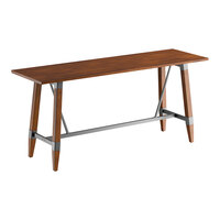 Lancaster Table & Seating Industrial 30" x 96" Solid Wood Live Edge Bar Height Trestle Base Table with Rustic Walnut Finish