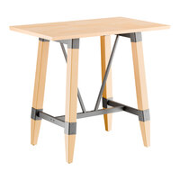 Lancaster Table & Seating Industrial 30" x 48" Solid Wood Live Edge Bar Height Trestle Base Table with Bleached Oak Finish