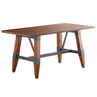 Lancaster Table & Seating Industrial 30" x 60" Solid Wood Live Edge Trestle Base Table with Rustic Walnut Finish