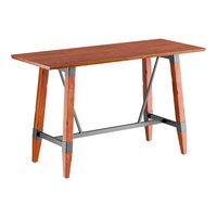 Lancaster Table & Seating Industrial 30" x 72" Solid Wood Live Edge Bar Height Trestle Base Table with Rustic Mahogany Finish