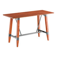 Lancaster Table & Seating Industrial 30" x 72" Solid Wood Live Edge Bar Height Trestle Base Table with Rustic Mahogany Finish