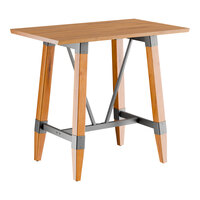 Lancaster Table & Seating Industrial 30" x 48" Solid Wood Live Edge Bar Height Trestle Base Table with Honey Maple Finish
