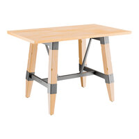 Lancaster Table & Seating Industrial 30" x 48" Solid Wood Live Edge Trestle Base Table with Bleached Oak Finish