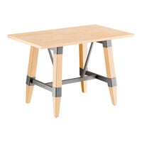 Lancaster Table & Seating Industrial 30" x 48" Solid Wood Live Edge Trestle Base Table with Bleached Oak Finish