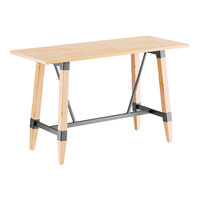 Lancaster Table & Seating Industrial 30" x 72" Solid Wood Live Edge Bar Height Trestle Base Table with Bleached Oak Finish