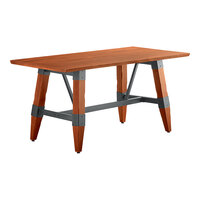 Lancaster Table & Seating Industrial 30" x 60" Solid Wood Live Edge Trestle Base Table with Rustic Mahogany Finish