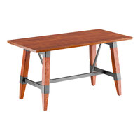 Lancaster Table & Seating Industrial 30" x 60" Solid Wood Live Edge Trestle Base Table with Rustic Mahogany Finish