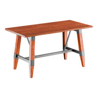 Lancaster Table & Seating Industrial 30" x 60" Solid Wood Live Edge Trestle Base Table with Rustic Mahogany Finish