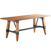 Lancaster Table & Seating Industrial 30" x 72" Solid Wood Live Edge Trestle Base Table with Honey Maple Finish