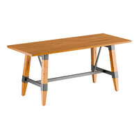 Lancaster Table & Seating Industrial 30" x 72" Solid Wood Live Edge Standard Height Trestle Base Table with Honey Maple Finish