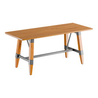 Lancaster Table & Seating Industrial 30" x 72" Solid Wood Live Edge Standard Height Trestle Base Table with Honey Maple Finish