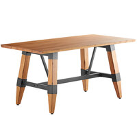 Lancaster Table & Seating Industrial 30" x 60" Solid Wood Live Edge Trestle Base Table with Honey Maple Finish