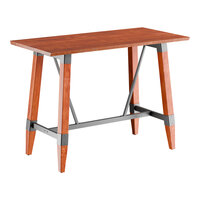 Lancaster Table & Seating Industrial 30" x 60" Solid Wood Live Edge Bar Height Trestle Base Table with Rustic Mahogany Finish