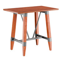 Lancaster Table & Seating Industrial 30" x 48" Solid Wood Live Edge Bar Height Trestle Base Table with Rustic Mahogany Finish