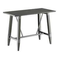 Lancaster Table & Seating Industrial 30" x 60" Solid Wood Live Edge Bar Height Trestle Base Table with Slate Gray Finish