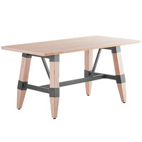 Lancaster Table & Seating Industrial 30" x 60" Solid Wood Live Edge Trestle Base Table with Bleached Oak Finish