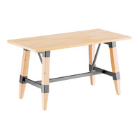 Lancaster Table & Seating Industrial 30" x 60" Solid Wood Live Edge Trestle Base Table with Bleached Oak Finish