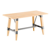 Lancaster Table & Seating Industrial 30" x 60" Solid Wood Live Edge Trestle Base Table with Bleached Oak Finish