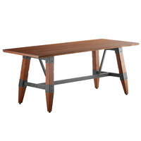 Lancaster Table & Seating Industrial 30" x 72" Solid Wood Live Edge Trestle Base Table with Rustic Walnut Finish