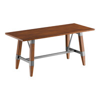 Lancaster Table & Seating Industrial 30" x 72" Solid Wood Live Edge Standard Height Trestle Base Table with Rustic Walnut Finish